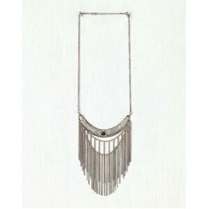 NWOT Free People vintage statement crescent fringe necklace in silver and black